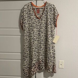 Johnny Was Floral V-Neck with Orange and Black Accents